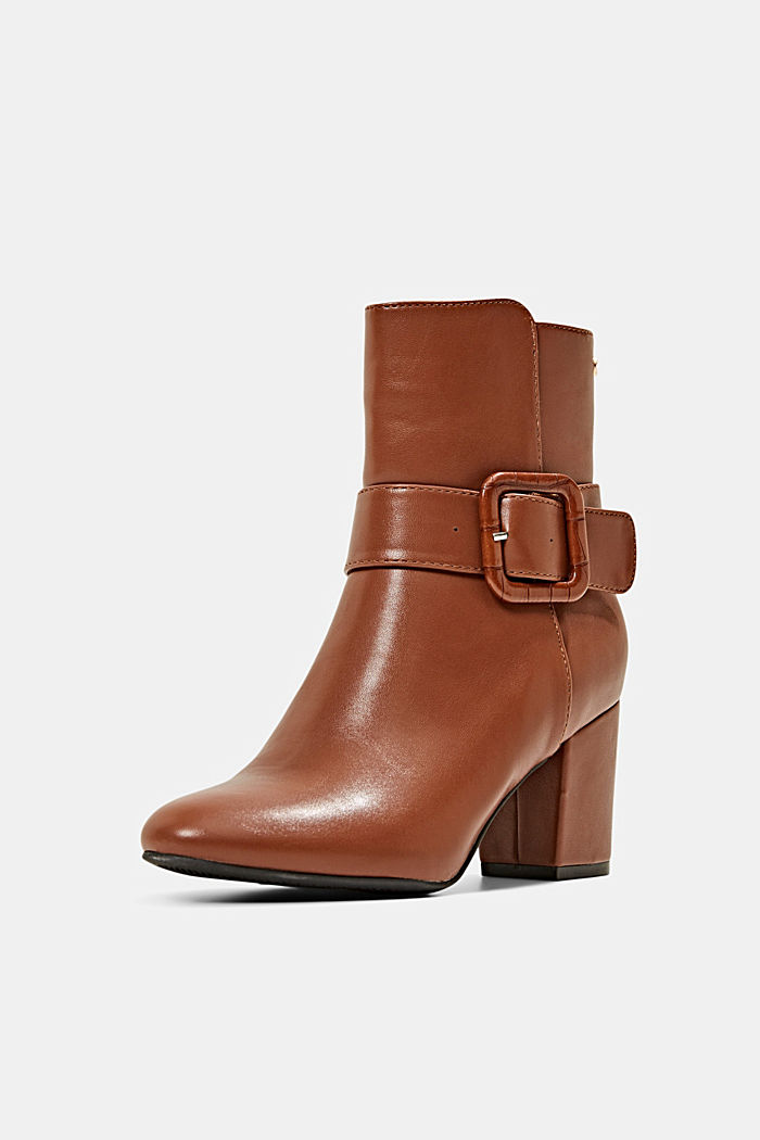 Ankle boots with a buckle in faux leather, CARAMEL, detail image number 2