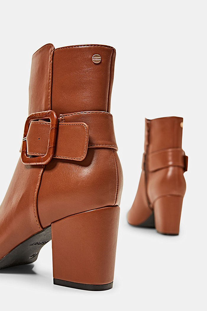 Ankle boots with a buckle in faux leather, CARAMEL, detail image number 5