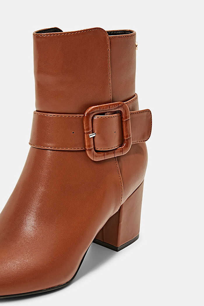Ankle boots with a buckle in faux leather, CARAMEL, detail image number 4