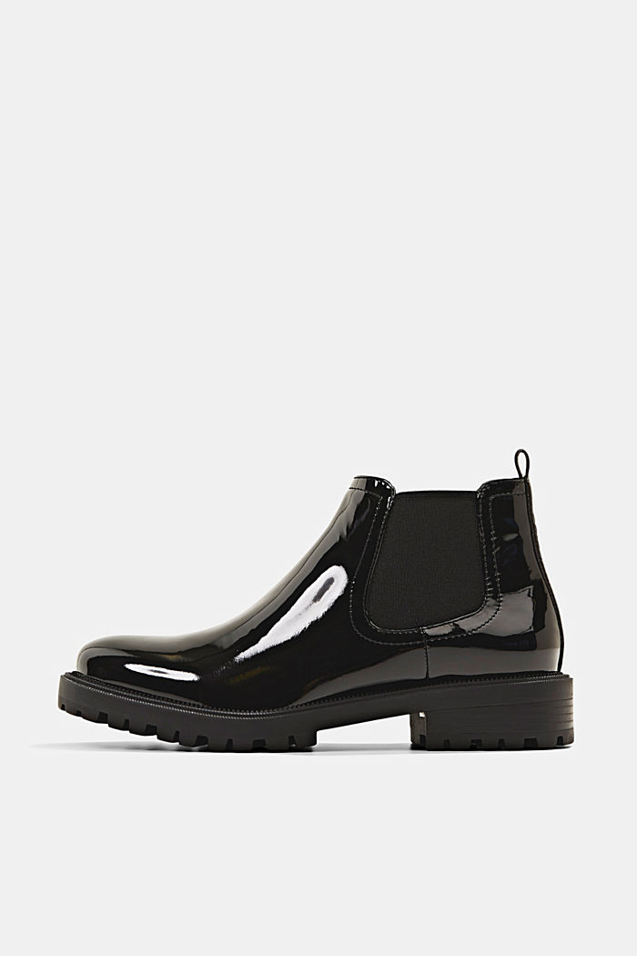 Chelsea boots in faux patent leather, BLACK, overview