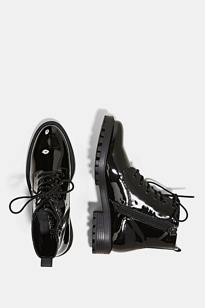 Faux patent leather lace-up ankle boots, BLACK, detail image number 1