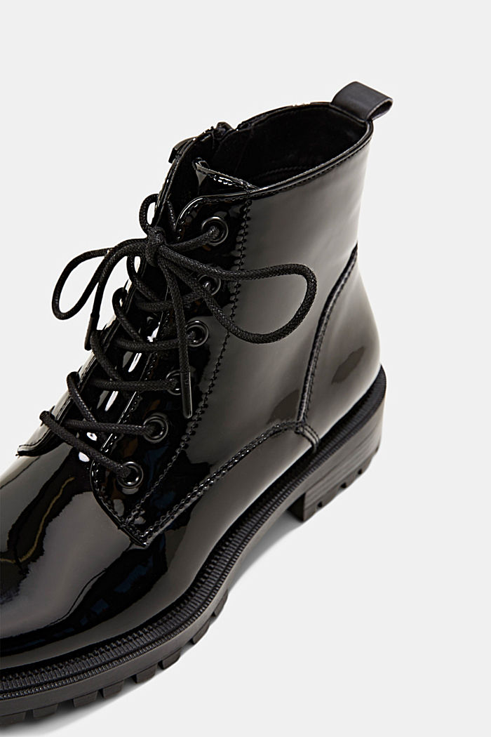 Faux patent leather lace-up ankle boots, BLACK, detail image number 4