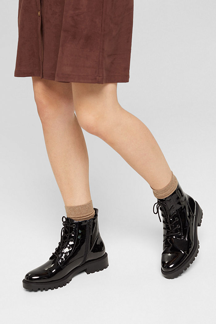 Faux patent leather lace-up ankle boots, BLACK, detail image number 3