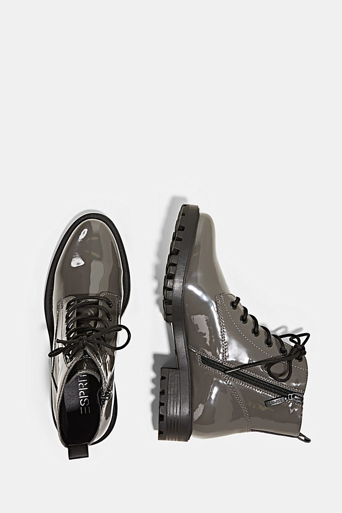 Faux patent leather lace-up ankle boots, GREY, detail image number 1