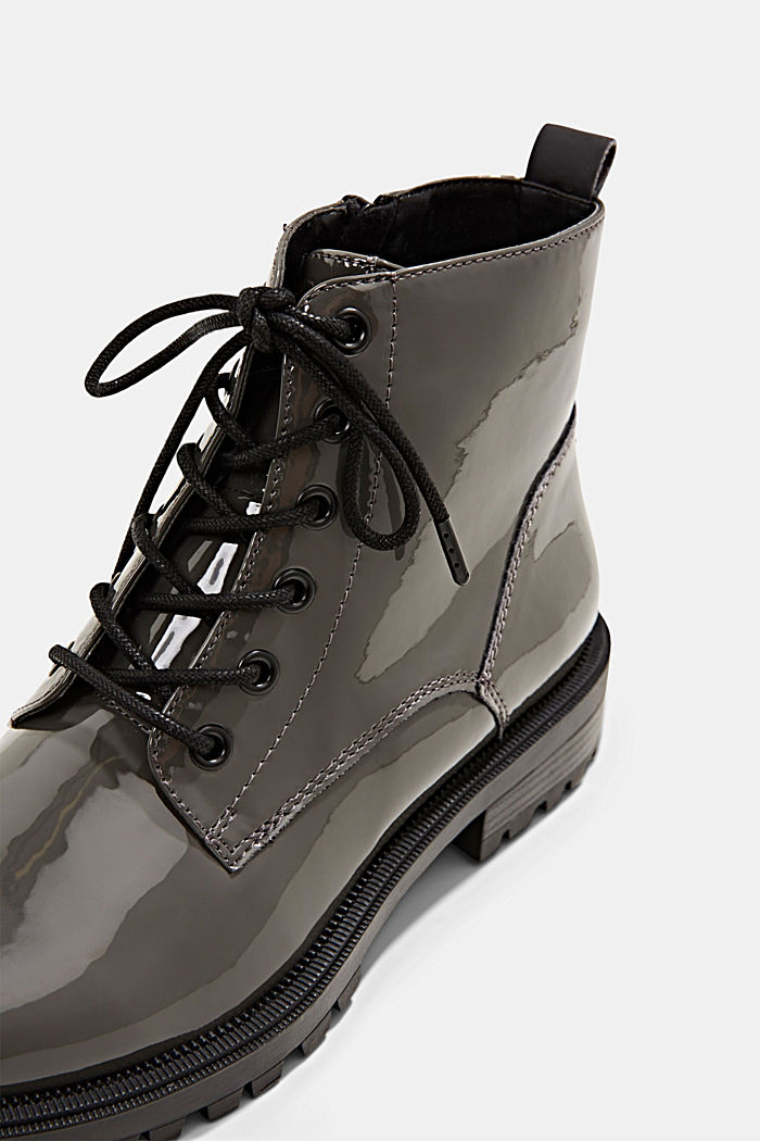 Faux patent leather lace-up ankle boots, GREY, detail image number 4