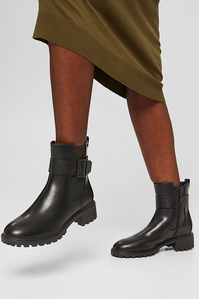 Faux leather boots with a buckle detail, BLACK, detail image number 3