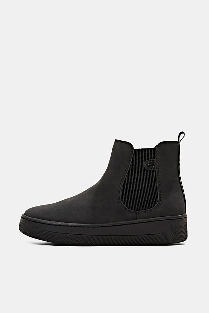 Ankle boots with a wide sole in faux leather, BLACK, overview