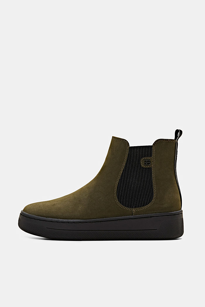 Ankle boots with a wide sole in faux leather, KHAKI GREEN, detail image number 0