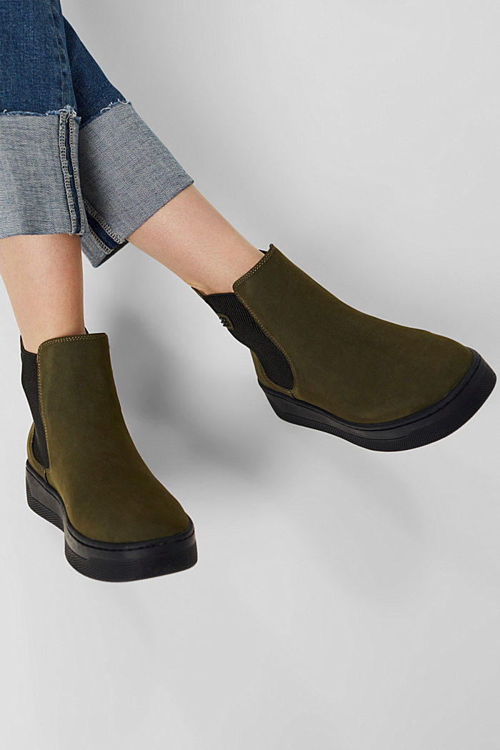 Ankle boots with a wide sole in faux leather, KHAKI GREEN, detail image number 3