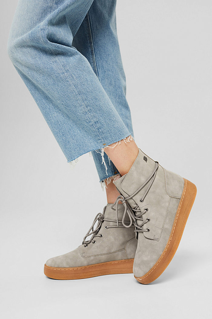 Faux leather lace-up boots with a platform sole, GREY, overview