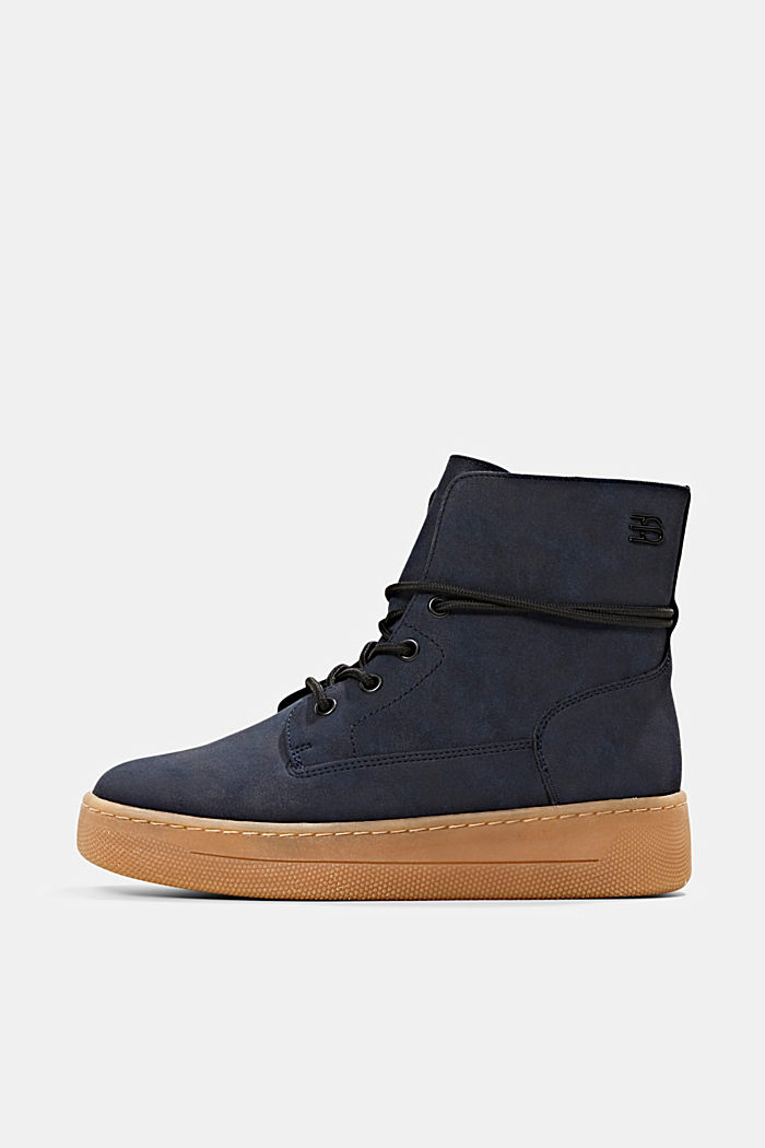 Faux leather lace-up boots with a platform sole, NAVY, overview
