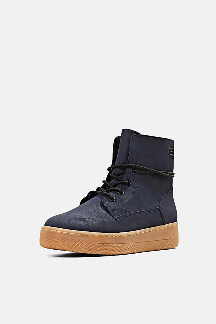 Faux leather lace-up boots with a platform sole, NAVY, detail image number 2