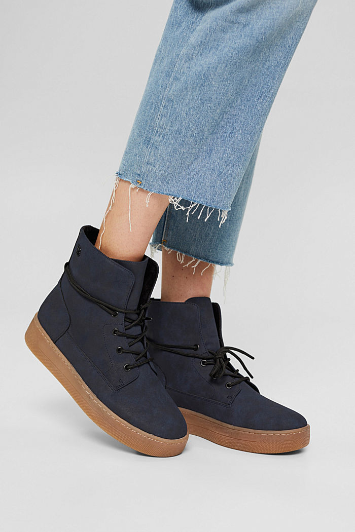 Faux leather lace-up boots with a platform sole, NAVY, detail image number 6