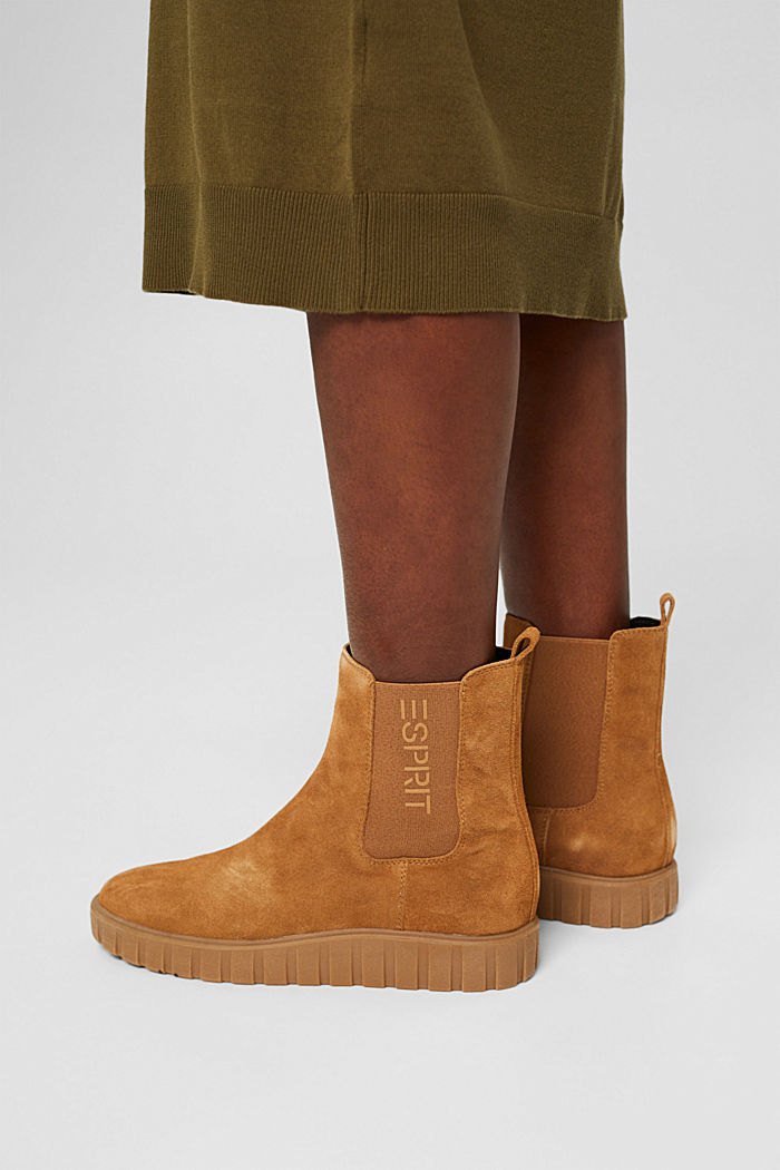 Slip-on boots made of suede with a platform sole, CARAMEL, detail image number 5