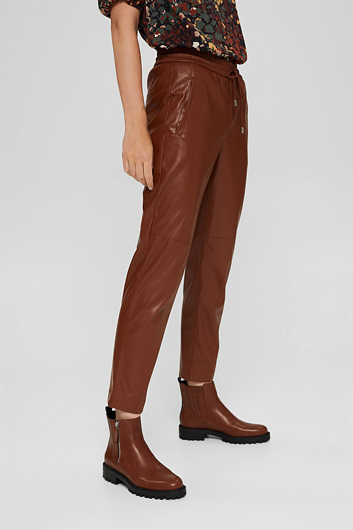 Cropped faux leather trousers with a drawstring waist, TOFFEE, overview