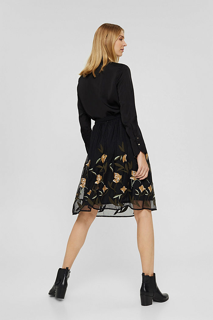 Mesh skirt with floral embroidery, BLACK, detail image number 3