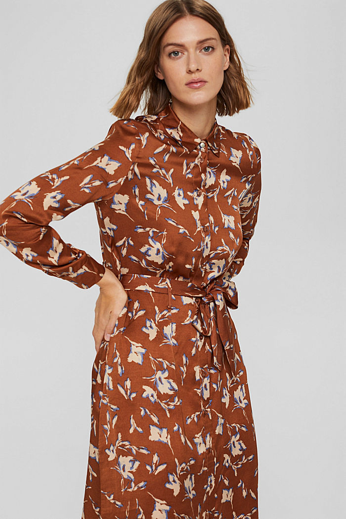 Satin shirt dress with a floral print, TERRACOTTA, detail image number 5
