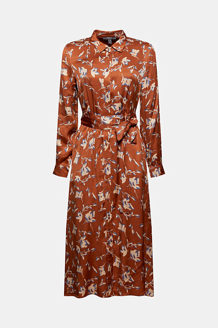 Satin shirt dress with a floral print