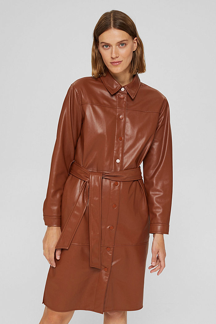 Faux leather shirt dress, vegan, TOFFEE, detail image number 0