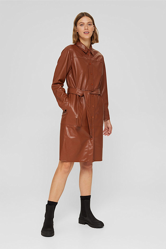 Faux leather shirt dress, vegan, TOFFEE, detail image number 1