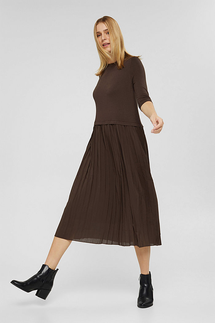 Kleid im Zweiteiler-Look mit LENZING™ ECOVERO™, DARK BROWN, detail image number 0