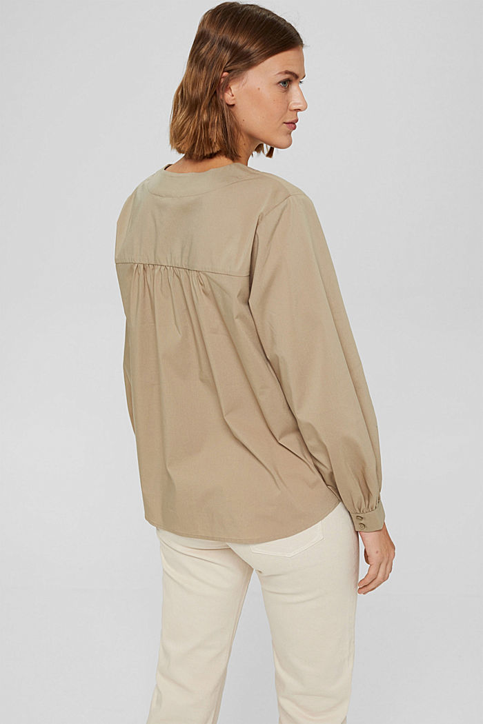 Poplin blouse with balloon sleeves, LIGHT KHAKI, detail image number 3