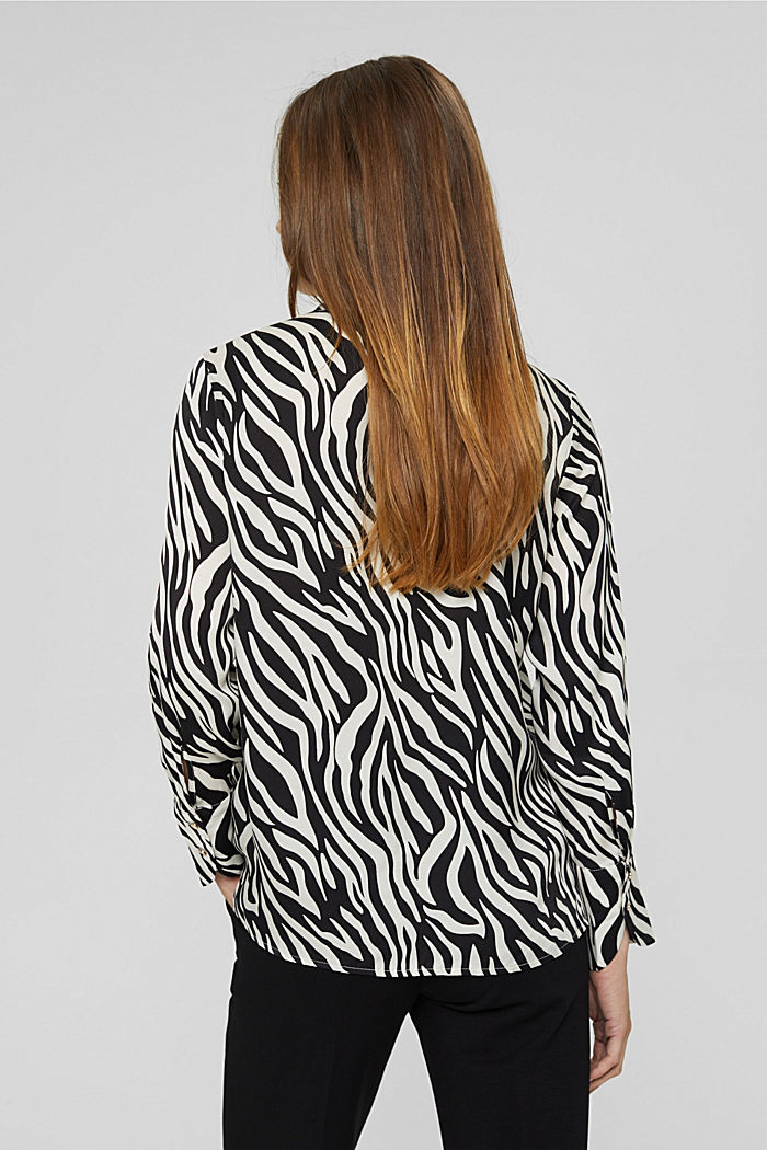 Animal satin blouse with LENZING™ ECOVERO™, BLACK, detail image number 3