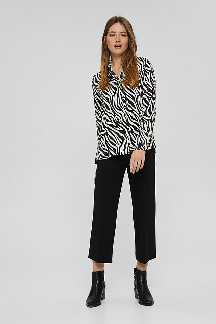 Animal satin blouse with LENZING™ ECOVERO™, BLACK, detail image number 1