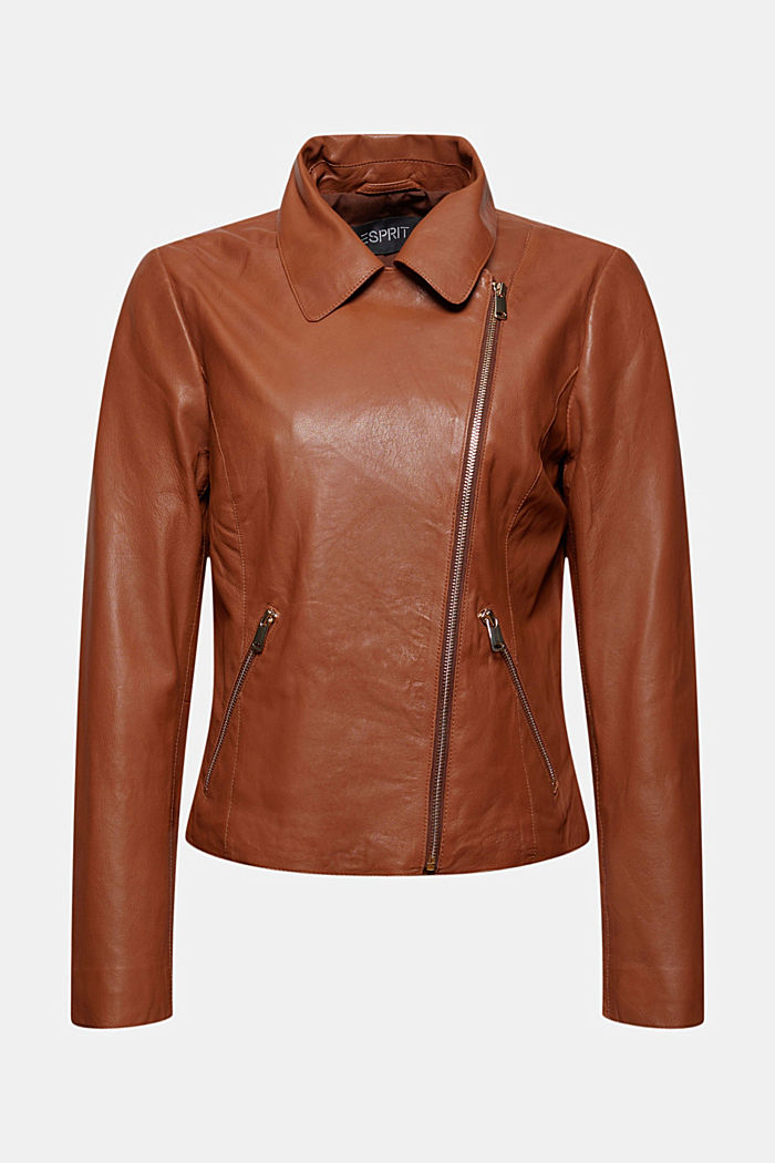 Lamb leather biker jacket, TOFFEE, overview