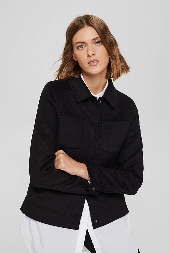 Recycled: blended wool jacket, BLACK, overview