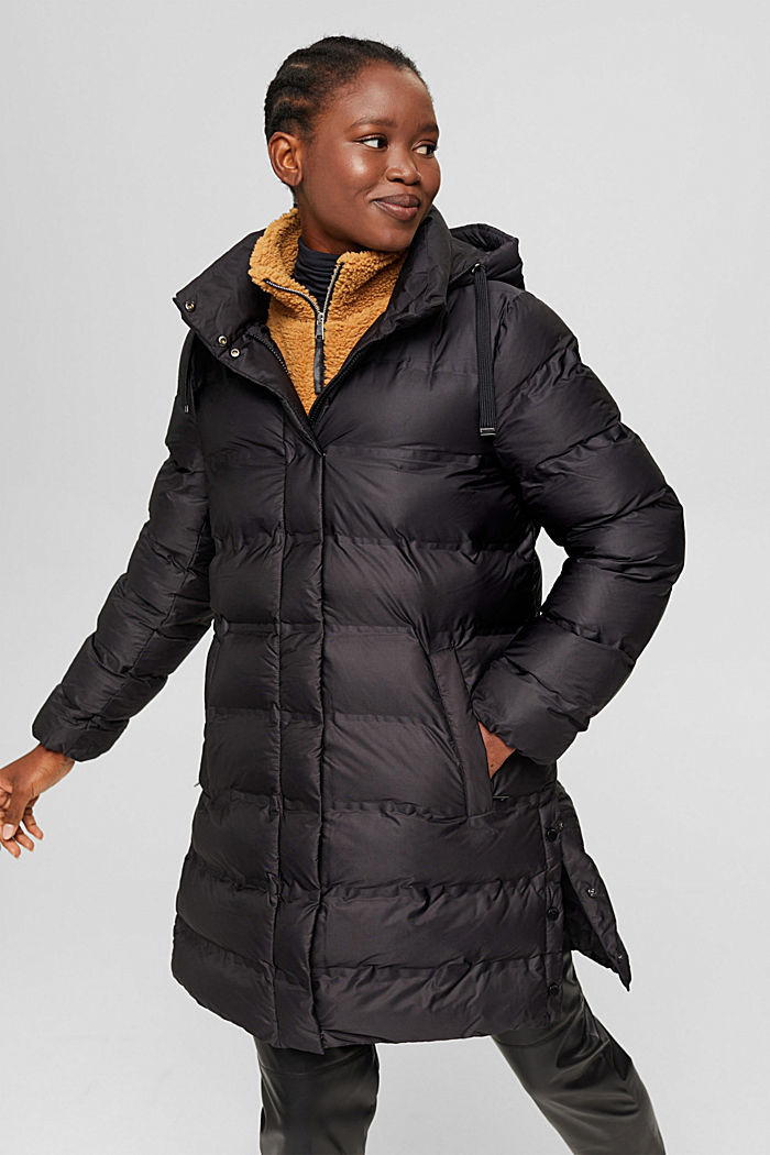 Recycled: quilted coat with detachable hood, BLACK, detail image number 0