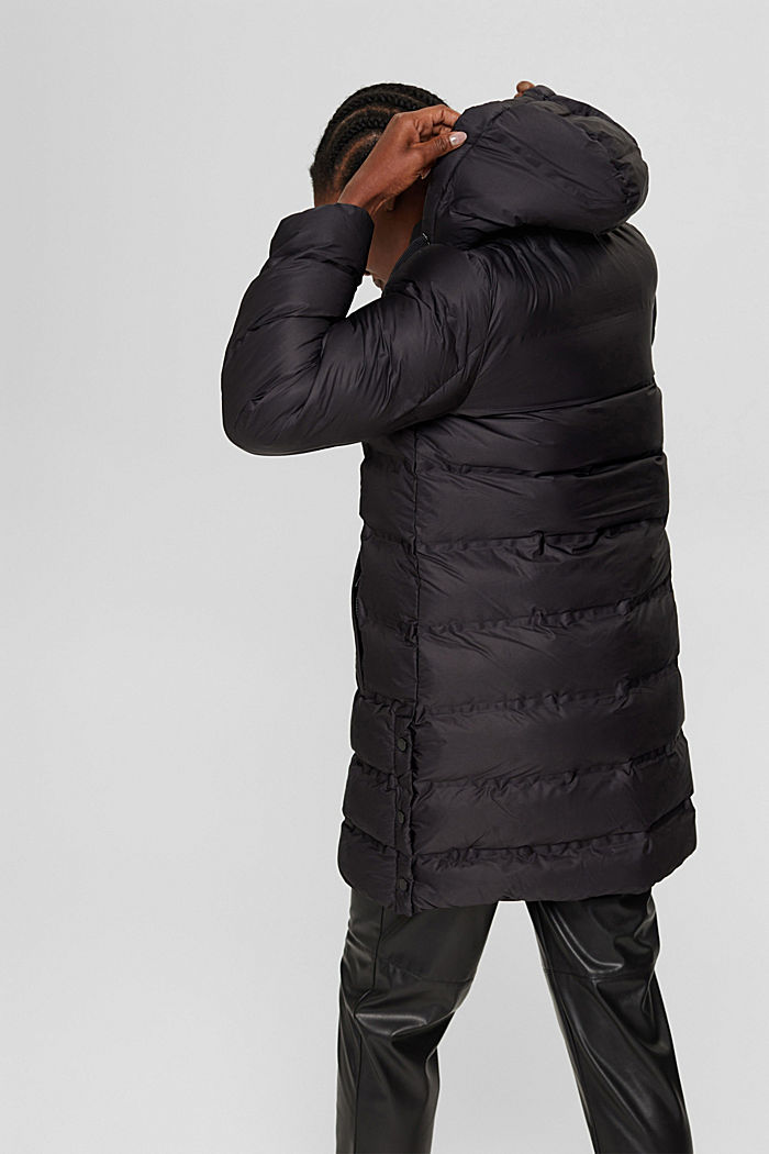Recycled: quilted coat with detachable hood, BLACK, detail image number 3