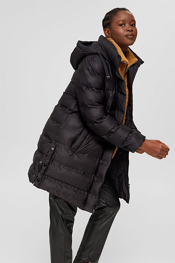 Recycled: quilted coat with detachable hood, BLACK, detail image number 5