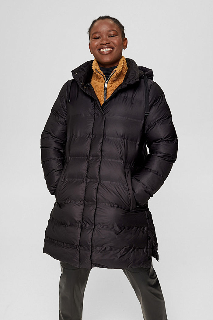 Recycled: quilted coat with detachable hood, BLACK, detail image number 6