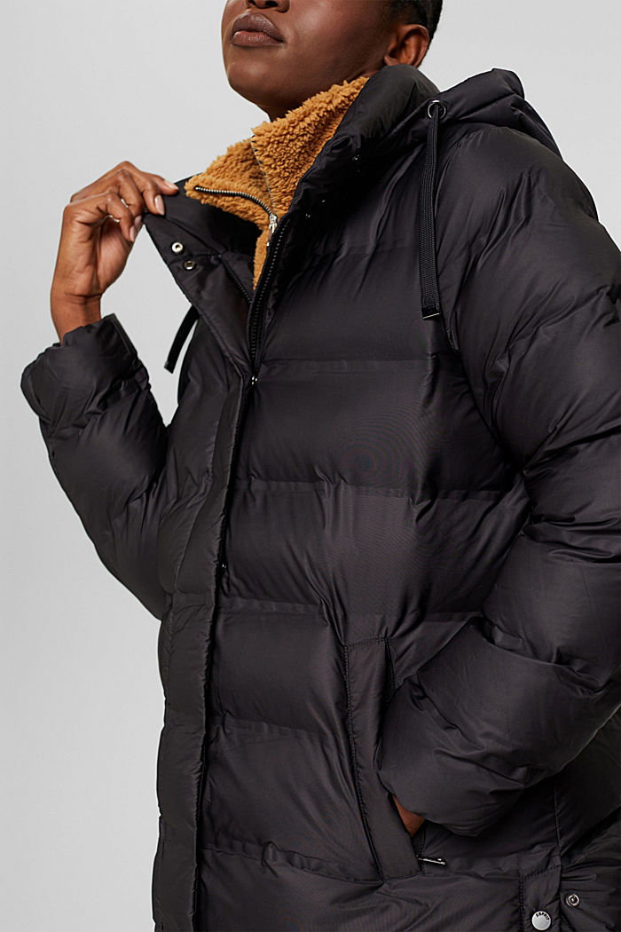 Recycled: quilted coat with detachable hood, BLACK, detail image number 2