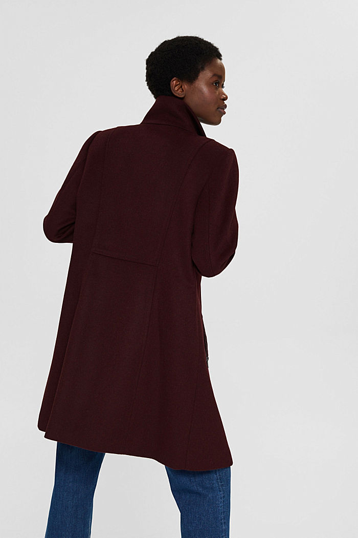 Recycled: blended wool coat with a zip, BORDEAUX RED, detail image number 5
