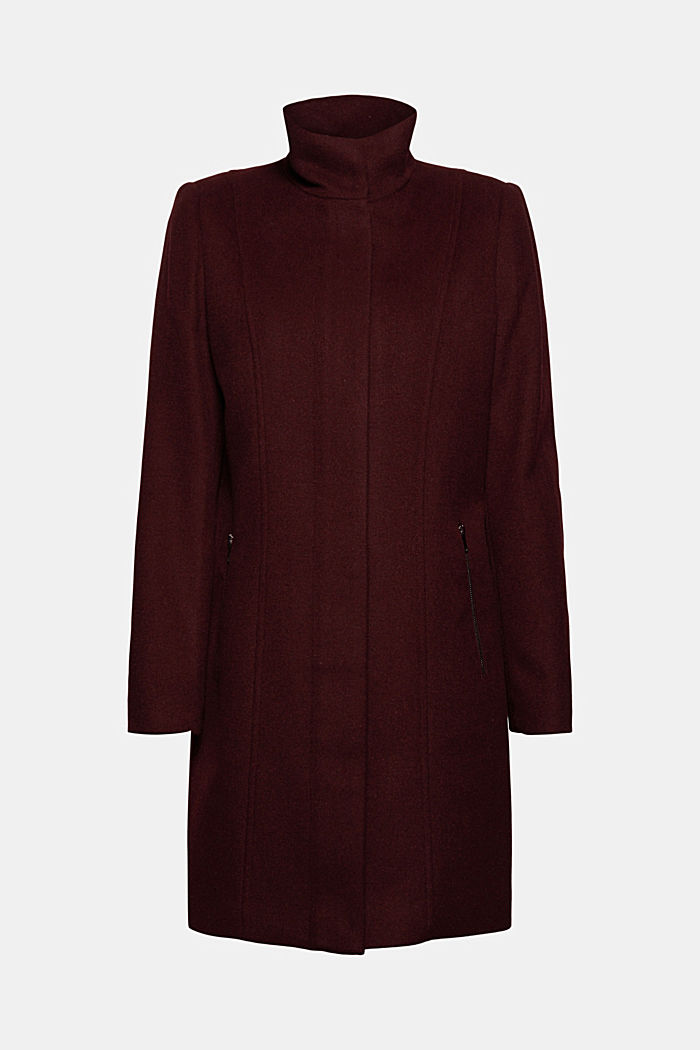 Recycled: blended wool coat with a zip, BORDEAUX RED, detail image number 6