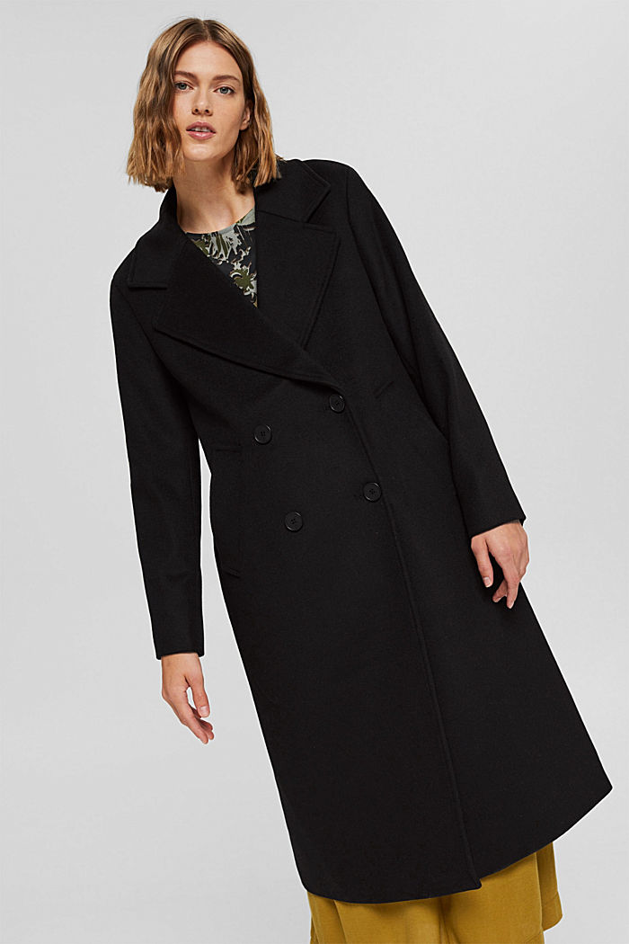 Recycled: oversized coat in blended wool, BLACK, overview