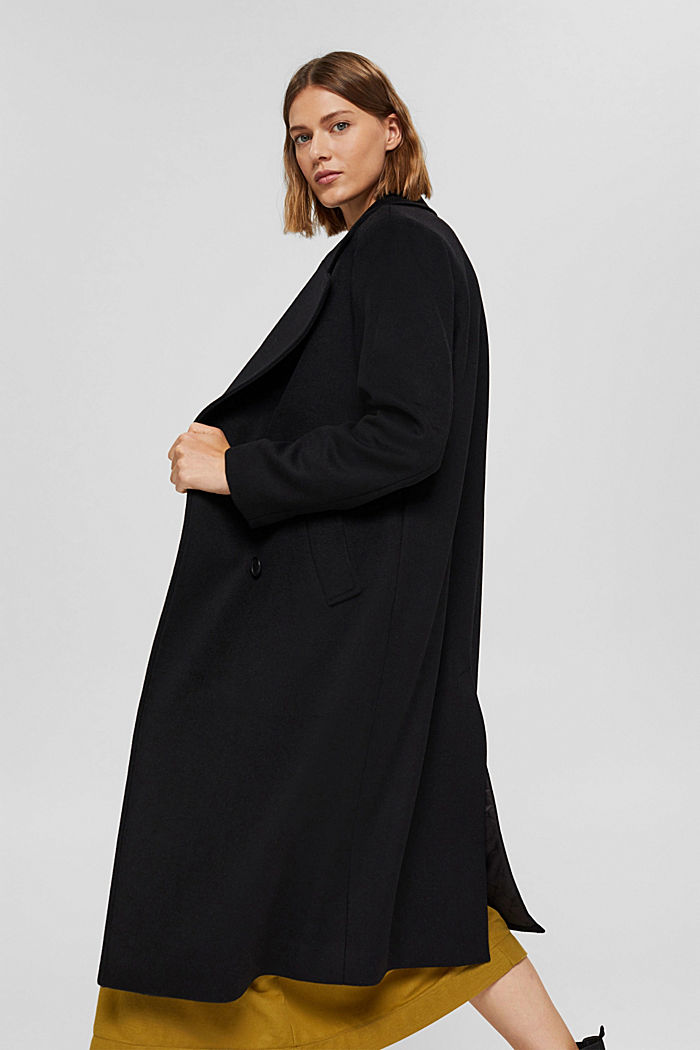 Recycled: oversized coat in blended wool, BLACK, detail image number 5