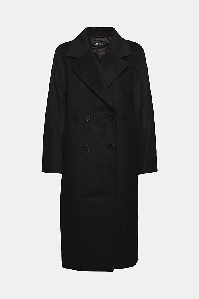 Recycled: oversized coat in blended wool, BLACK, overview