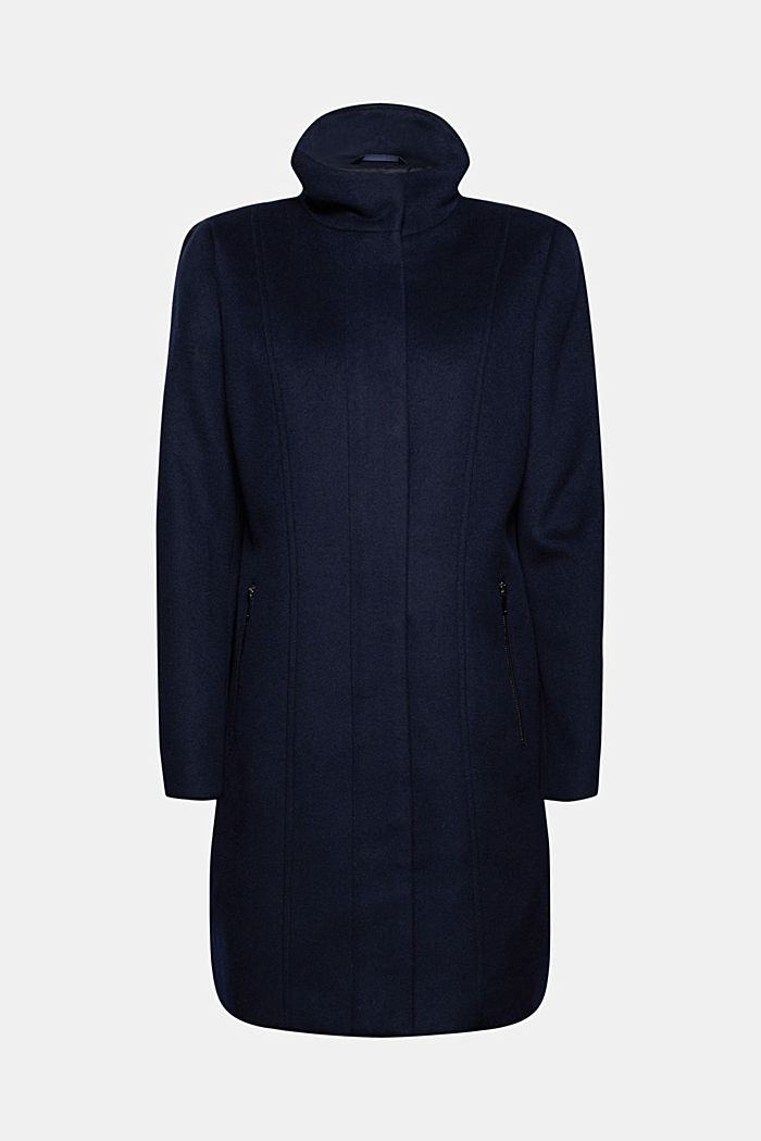 Recycled: blended wool coat with a zip, NAVY, detail image number 5