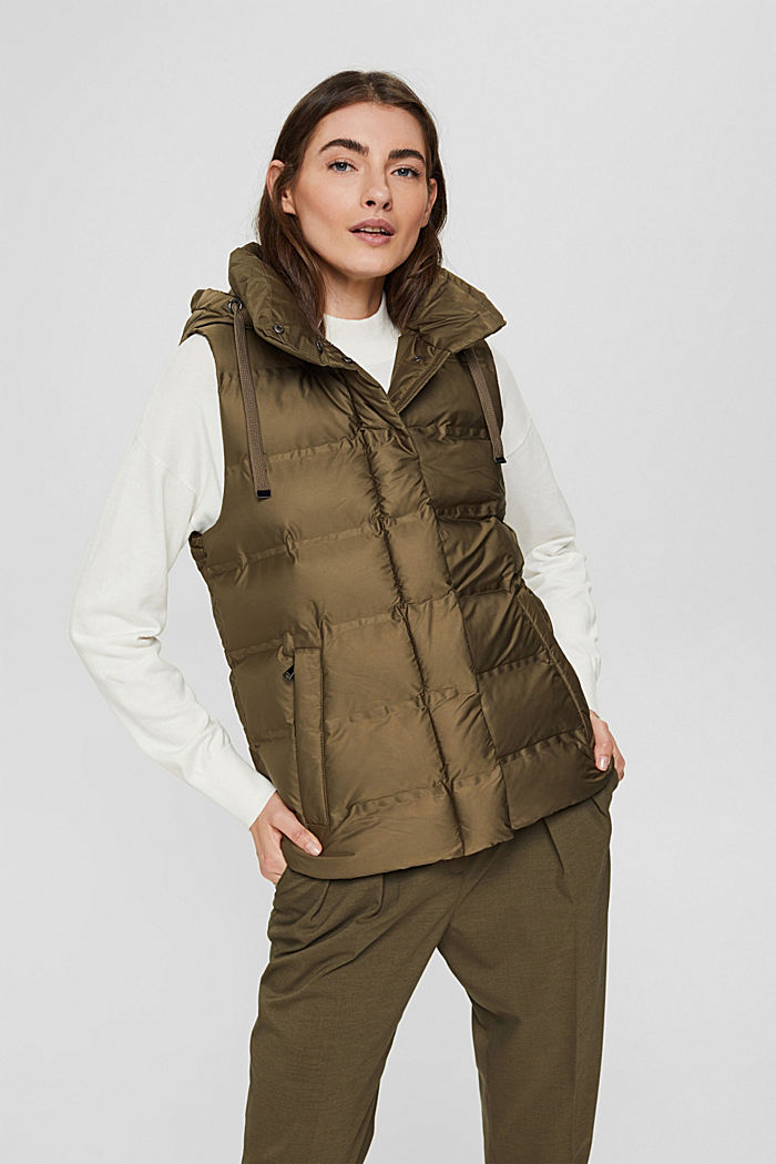Recycled: quilted body warmer with a variable hood, DARK KHAKI, detail image number 0