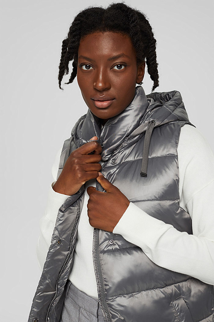 Recycled: long quilted body warmer with a sheen