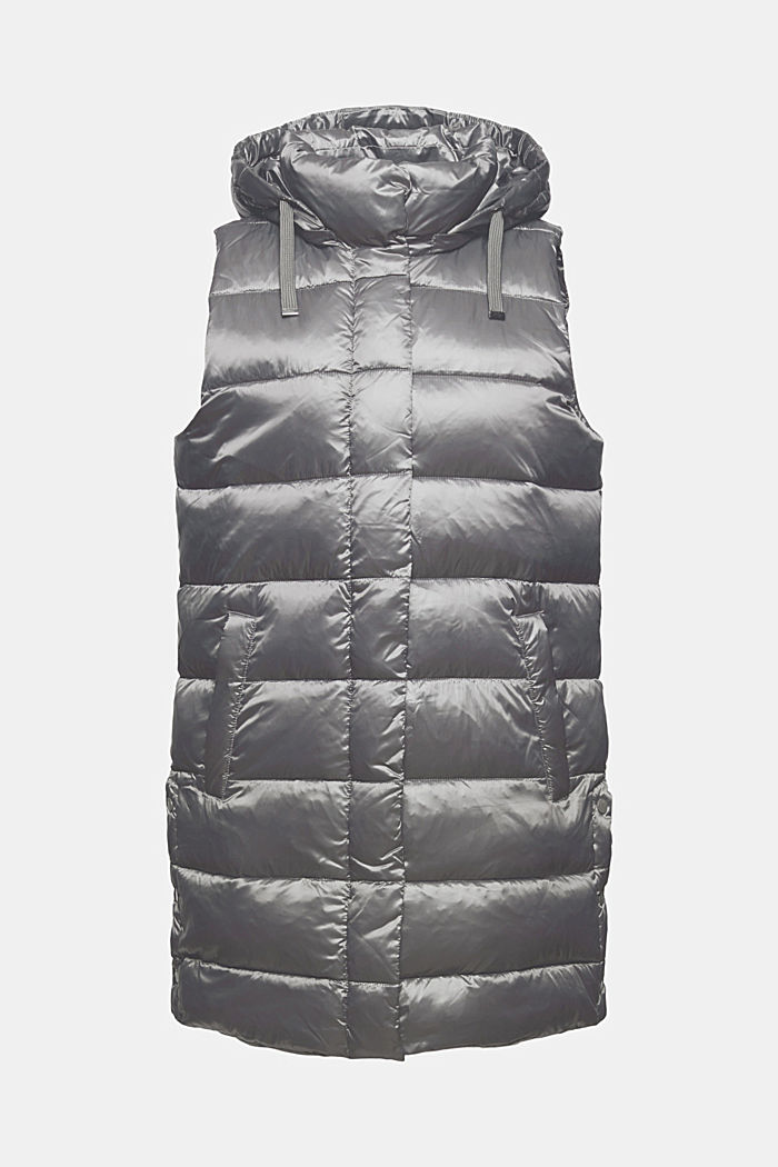 Recycled: long quilted body warmer with a sheen