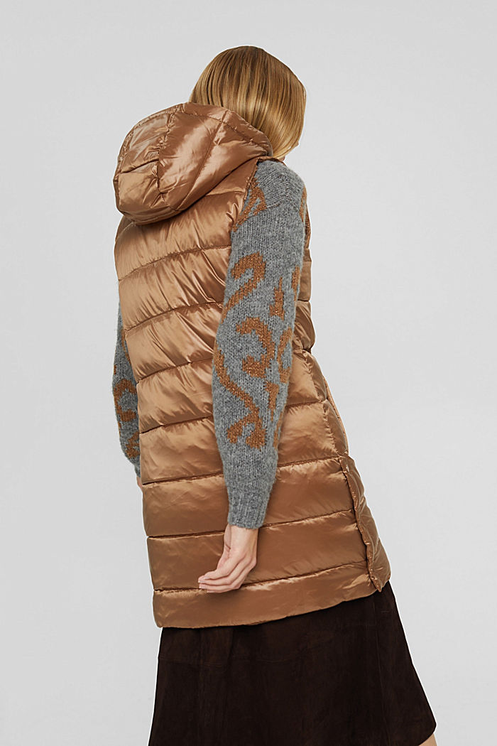 Recycled: long quilted body warmer with a sheen, CARAMEL, detail image number 3