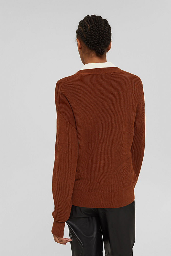 V-neck cardigan made of blended organic cotton, TOFFEE, detail image number 3