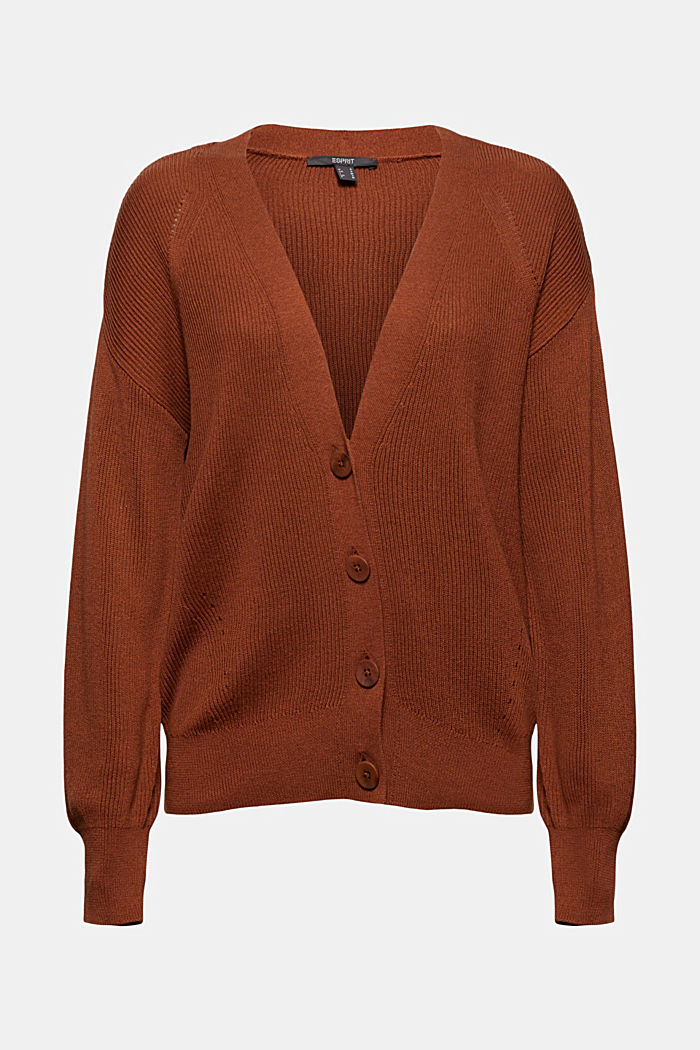 V-neck cardigan made of blended organic cotton, TOFFEE, overview