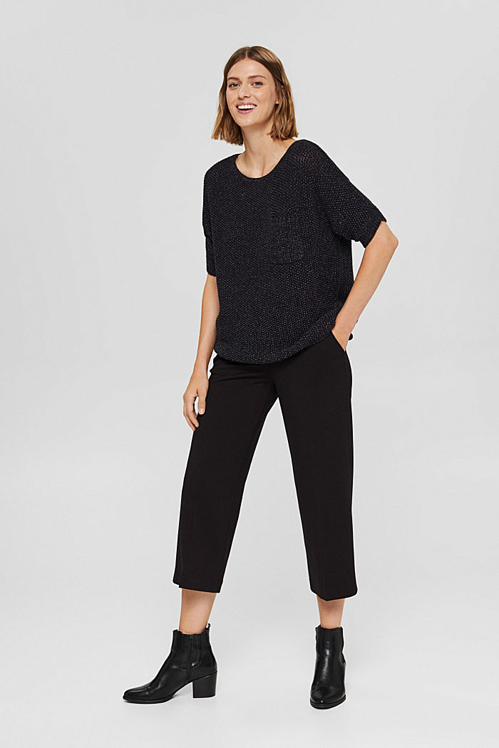 Short-sleeved jumper in blended cotton, BLACK, detail image number 1