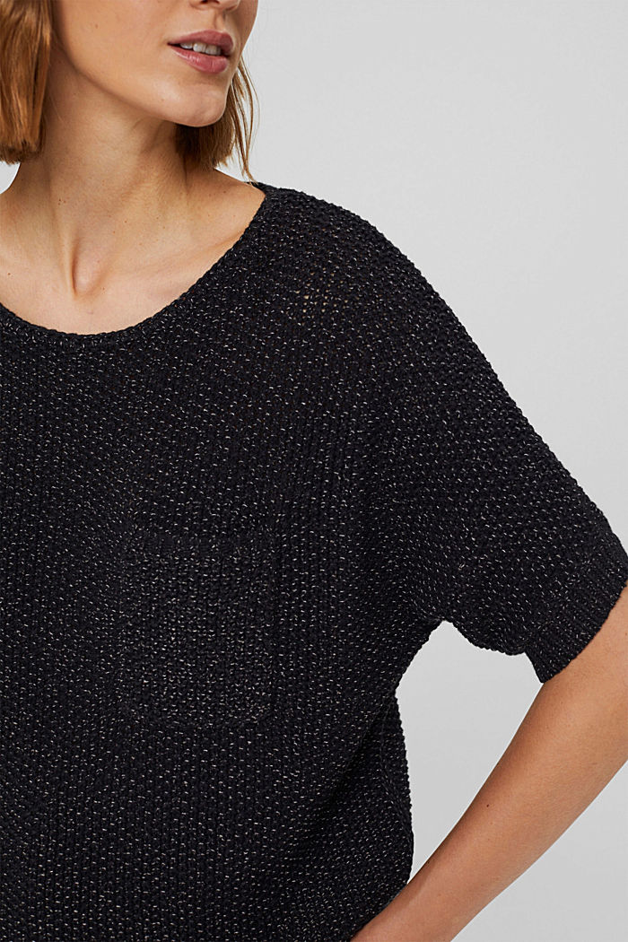 Short-sleeved jumper in blended cotton, BLACK, detail image number 2