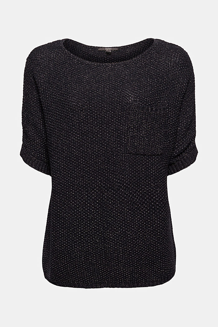 Short-sleeved jumper in blended cotton, BLACK, overview